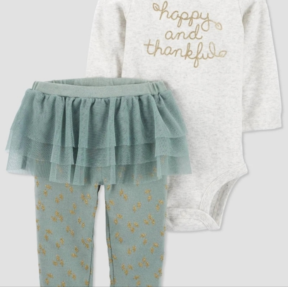 3 Mos, 2 pc set, Happy and Thankful Top and Bottom with tutu by Carter's.